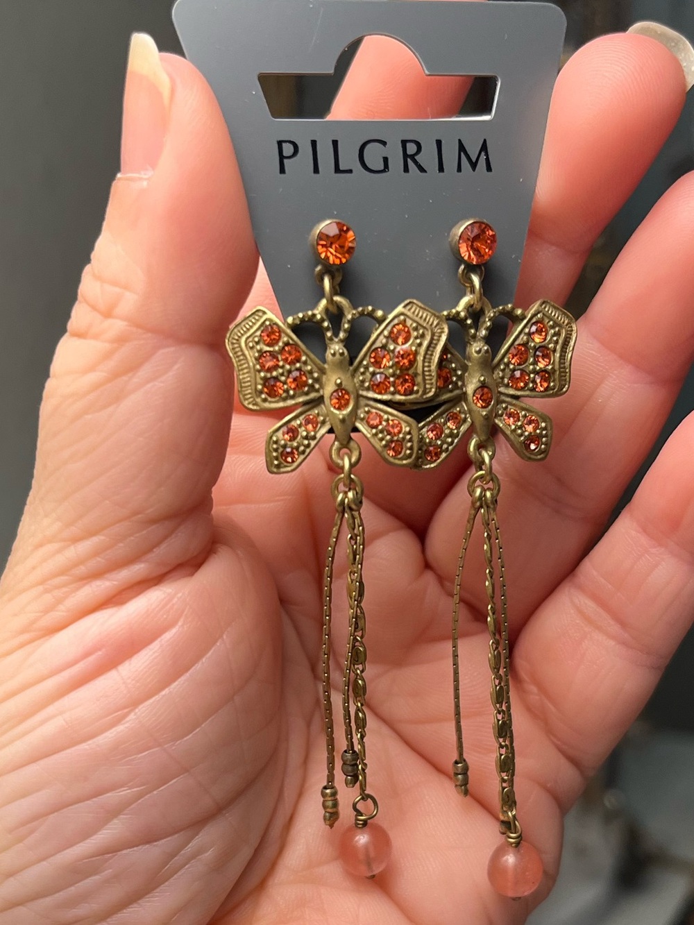 PILGRIM Antique Gold Tone Butterfly Drop Earrings